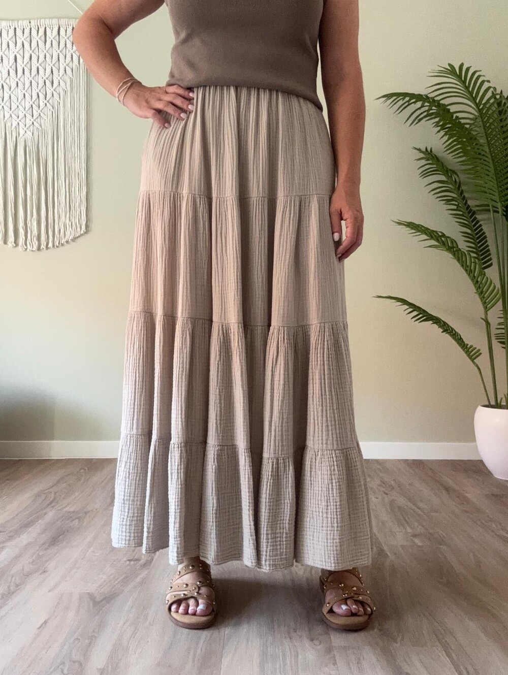 Mousseline rok beige
