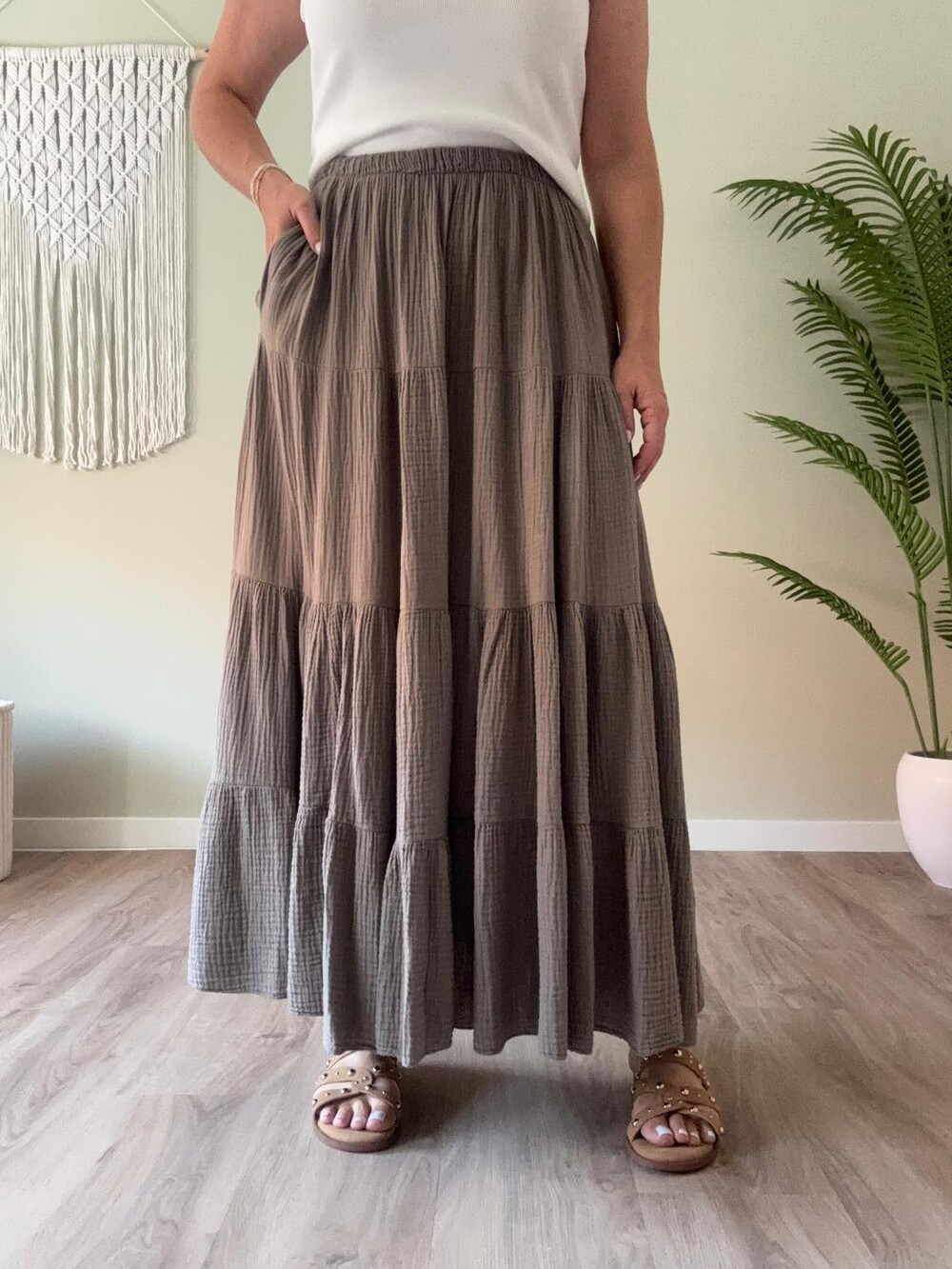 Mousseline rok taupe