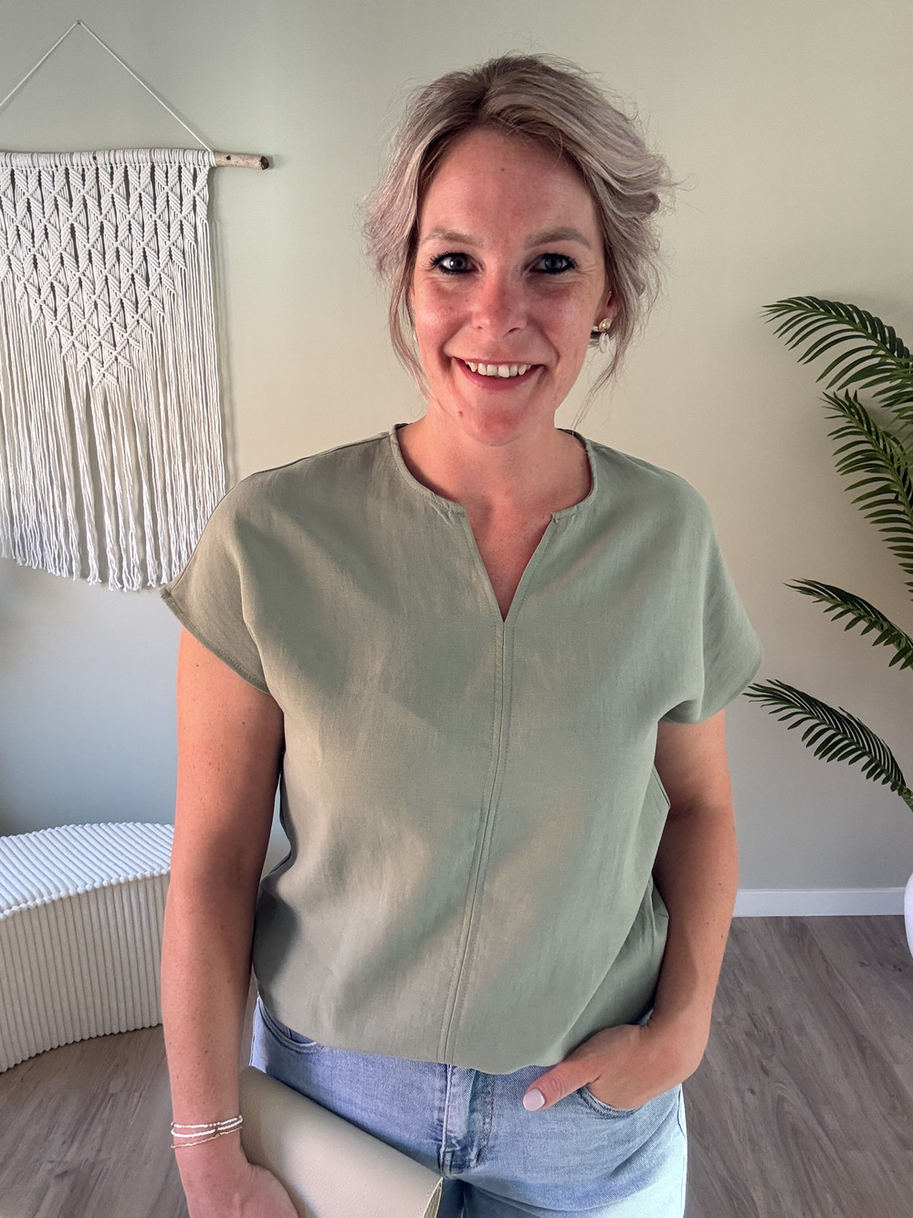 Effen v-blouse groen