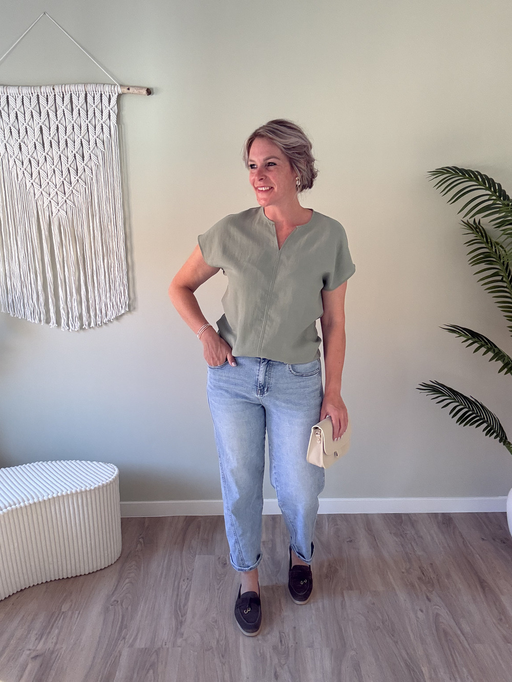 Effen v-blouse groen - Afbeelding 2