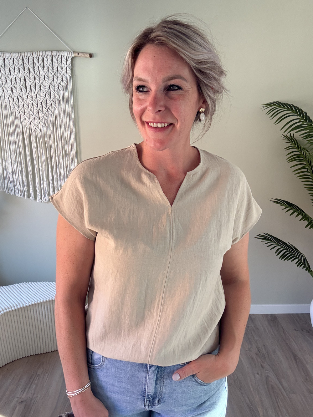 Effen v-blouse beige