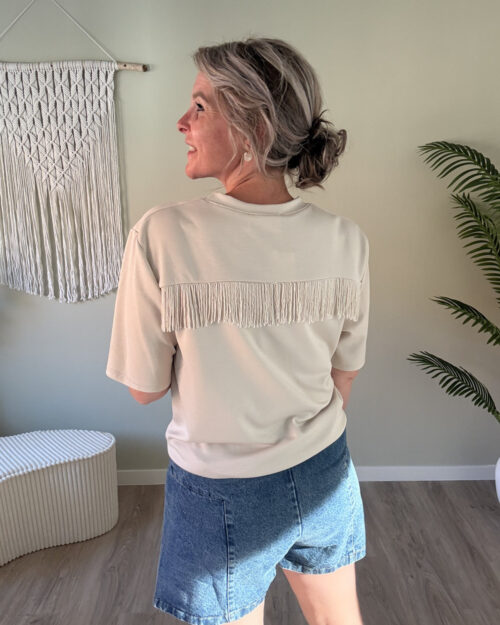 Shirt met franjes beige