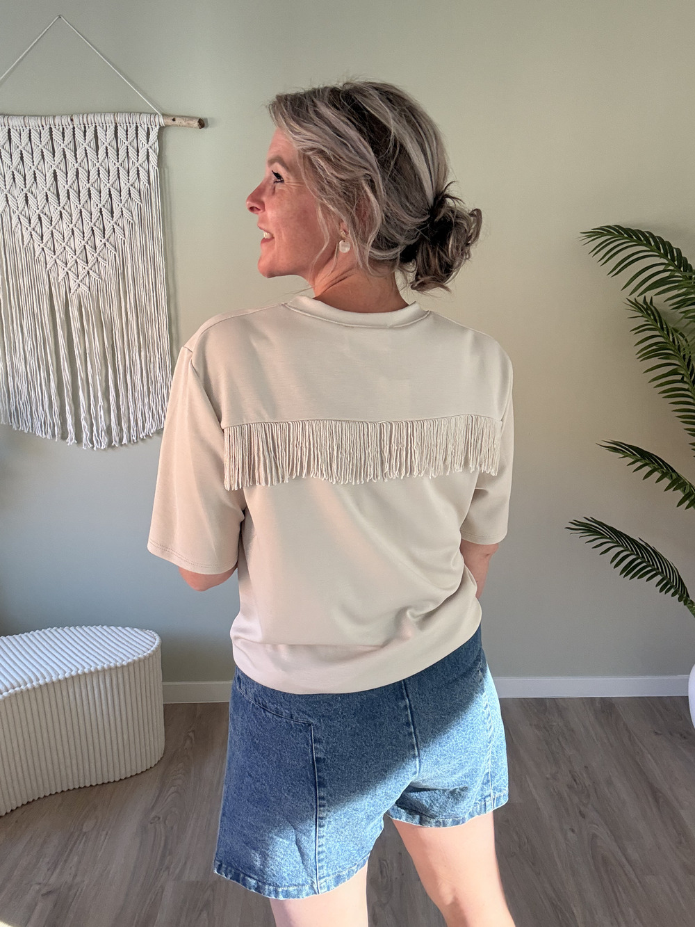Shirt met franjes beige