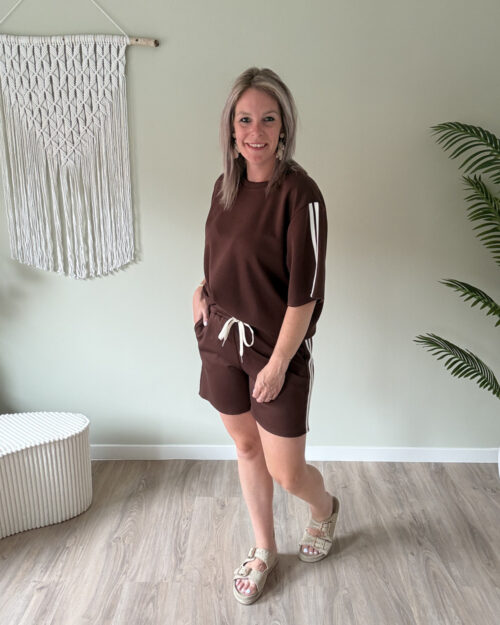 Short twinset stripes choco