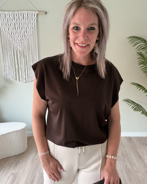 Basic shirt met elastiek choco