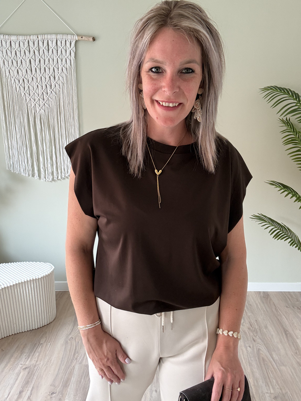 Basic shirt met elastiek choco
