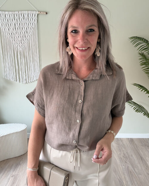 Linnenlook blouse taupe