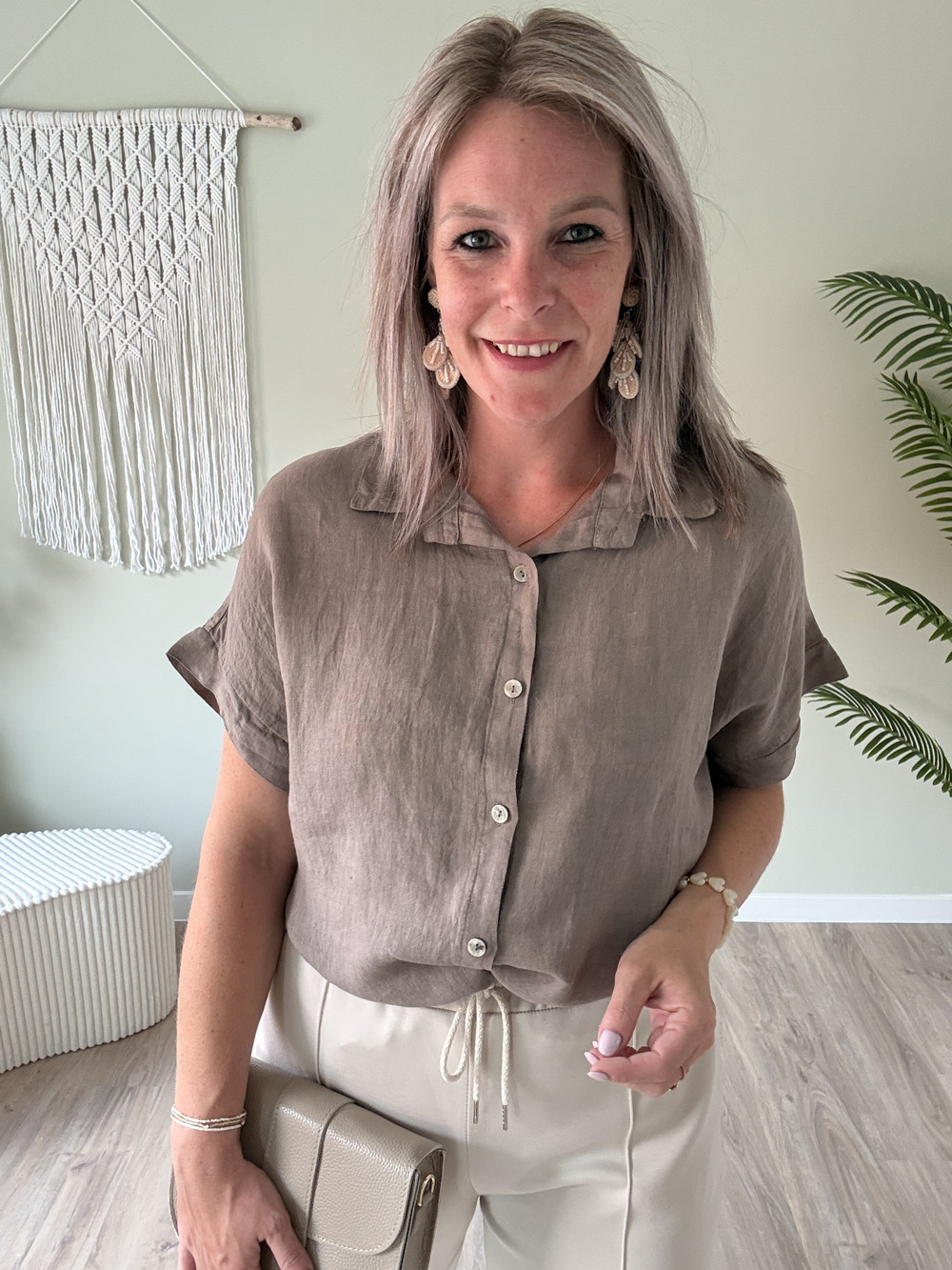 Linnenlook blouse taupe