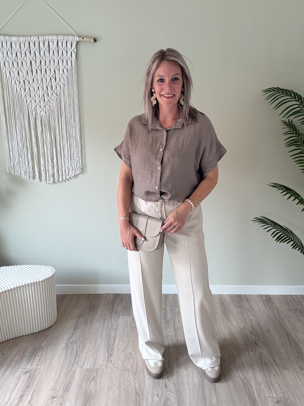 Linnenlook blouse taupe - Afbeelding 2