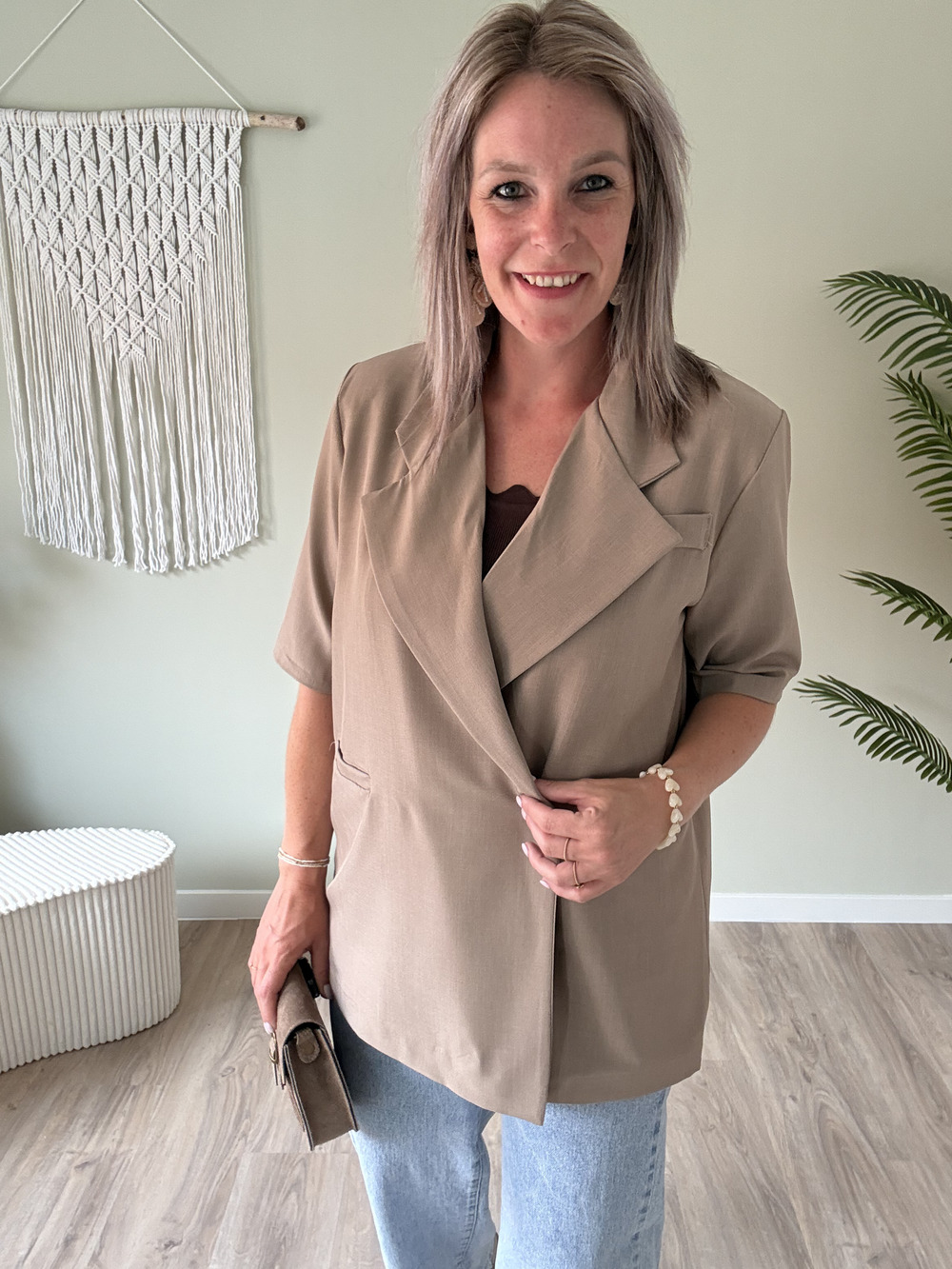 Blazer met korte mouwen beige