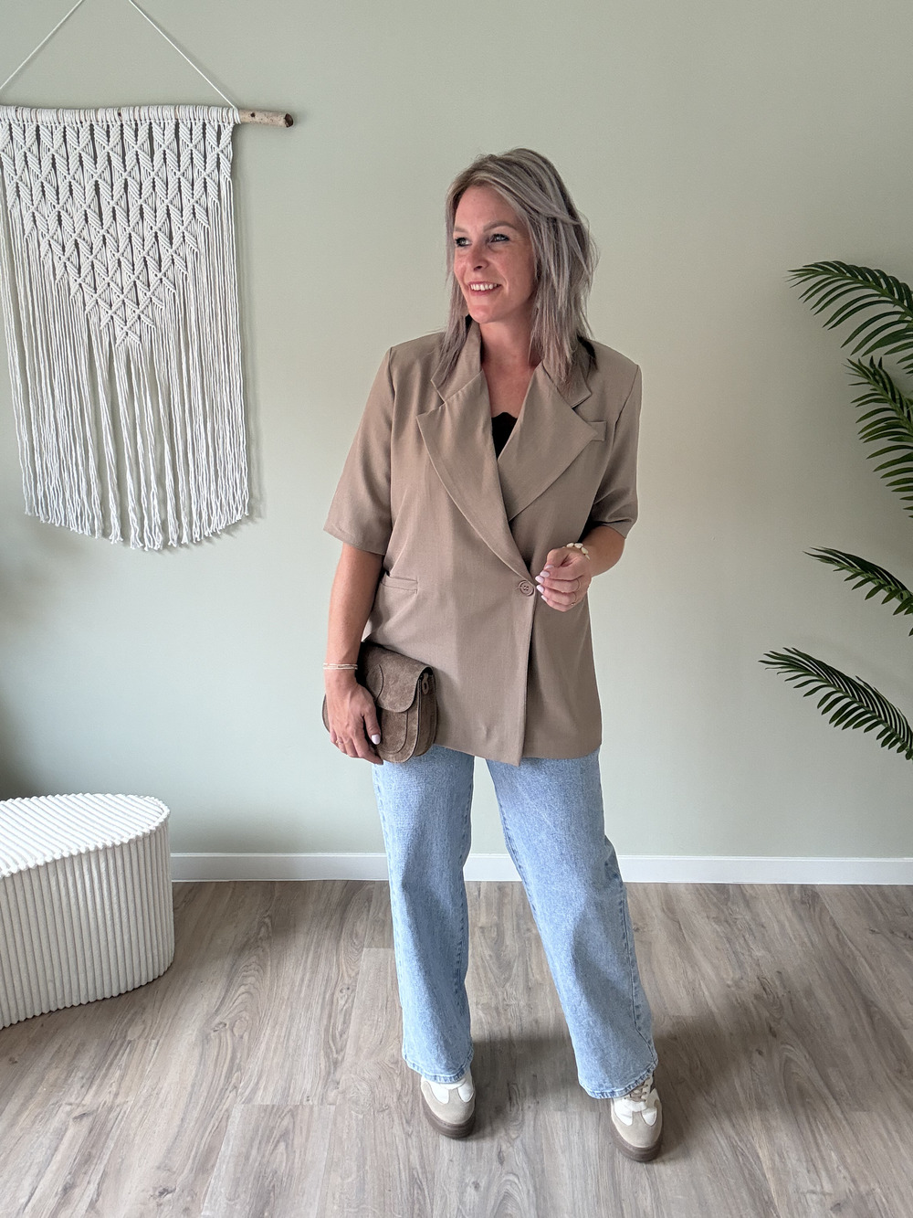 Blazer met korte mouwen beige - Afbeelding 2