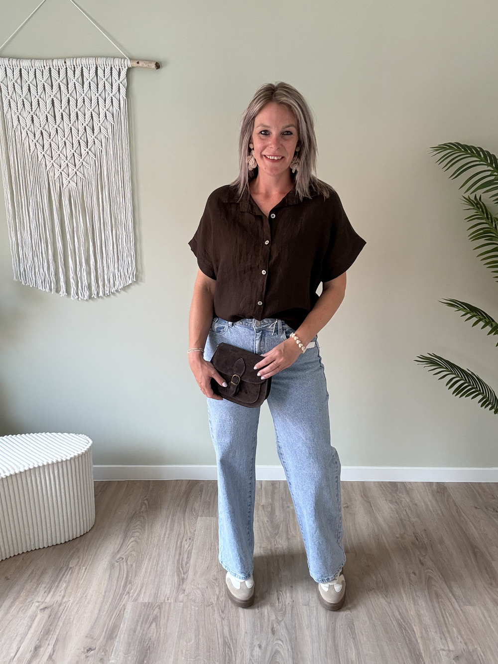 Linnenlook blouse choco - Afbeelding 2