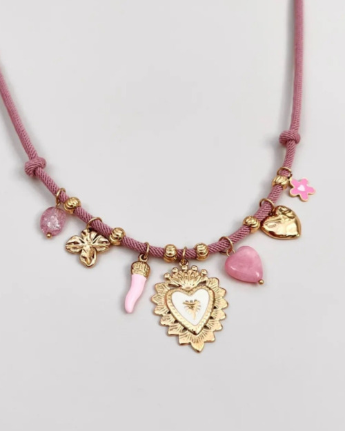 Bedel ketting oud roze