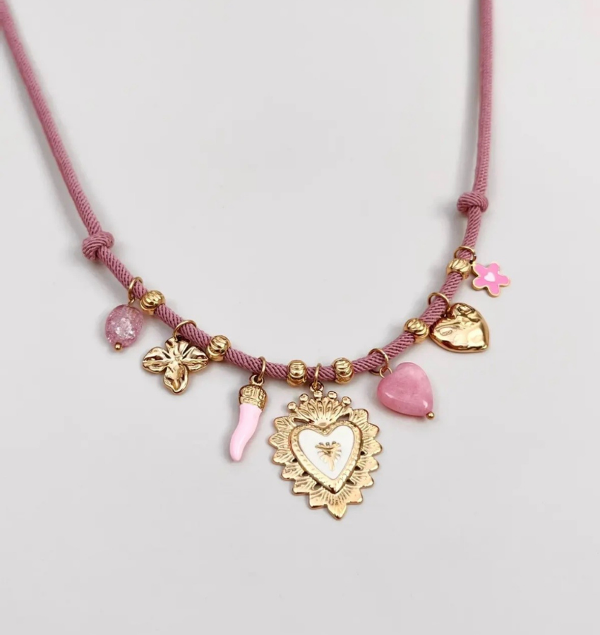 Bedel ketting oud roze