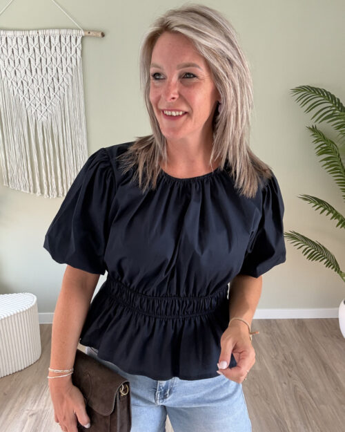 Gesmokte blouse marine