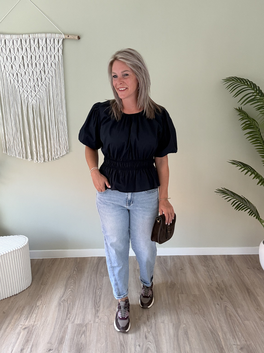 Gesmokte blouse marine - Afbeelding 2