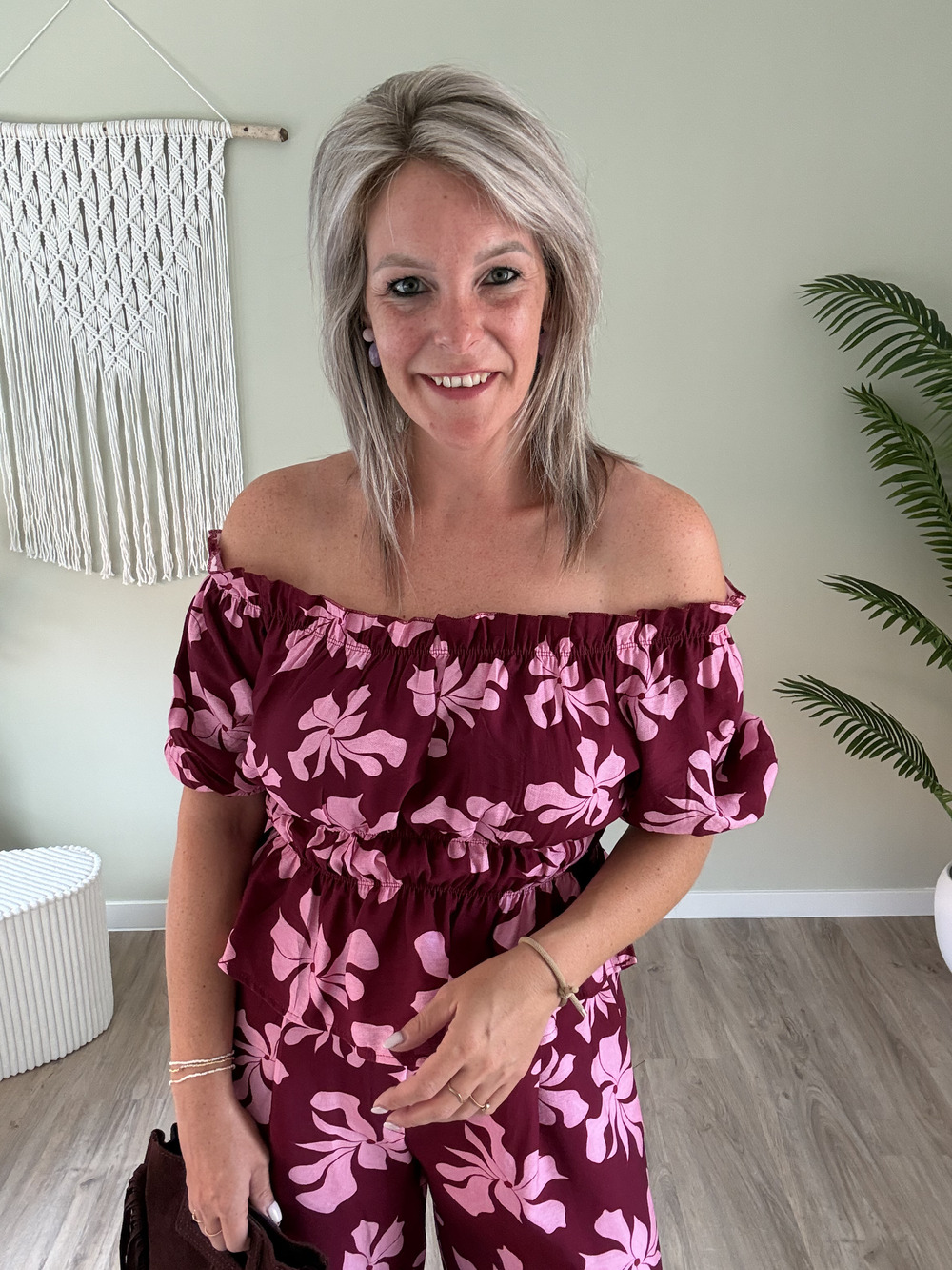 Off-shoulder set bordeaux-roze - Afbeelding 2