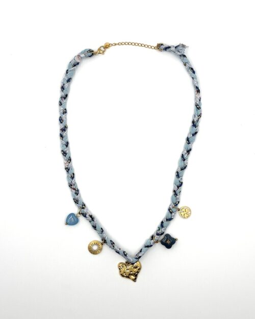 Gevlochten bedel ketting blauw