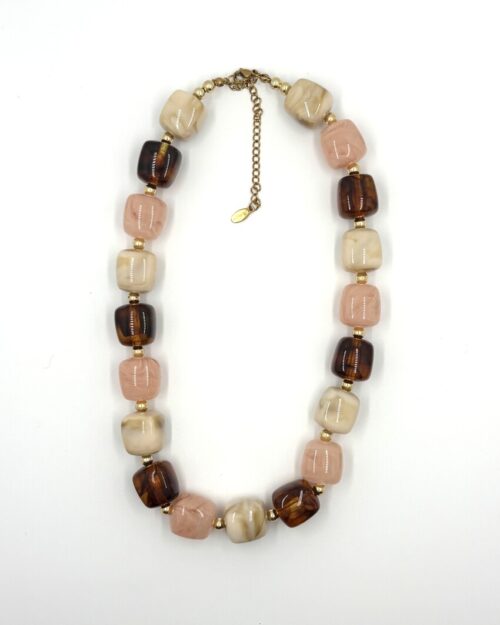 Kralenketting bruin-roze