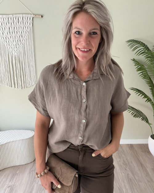 Linnen blouse taupe