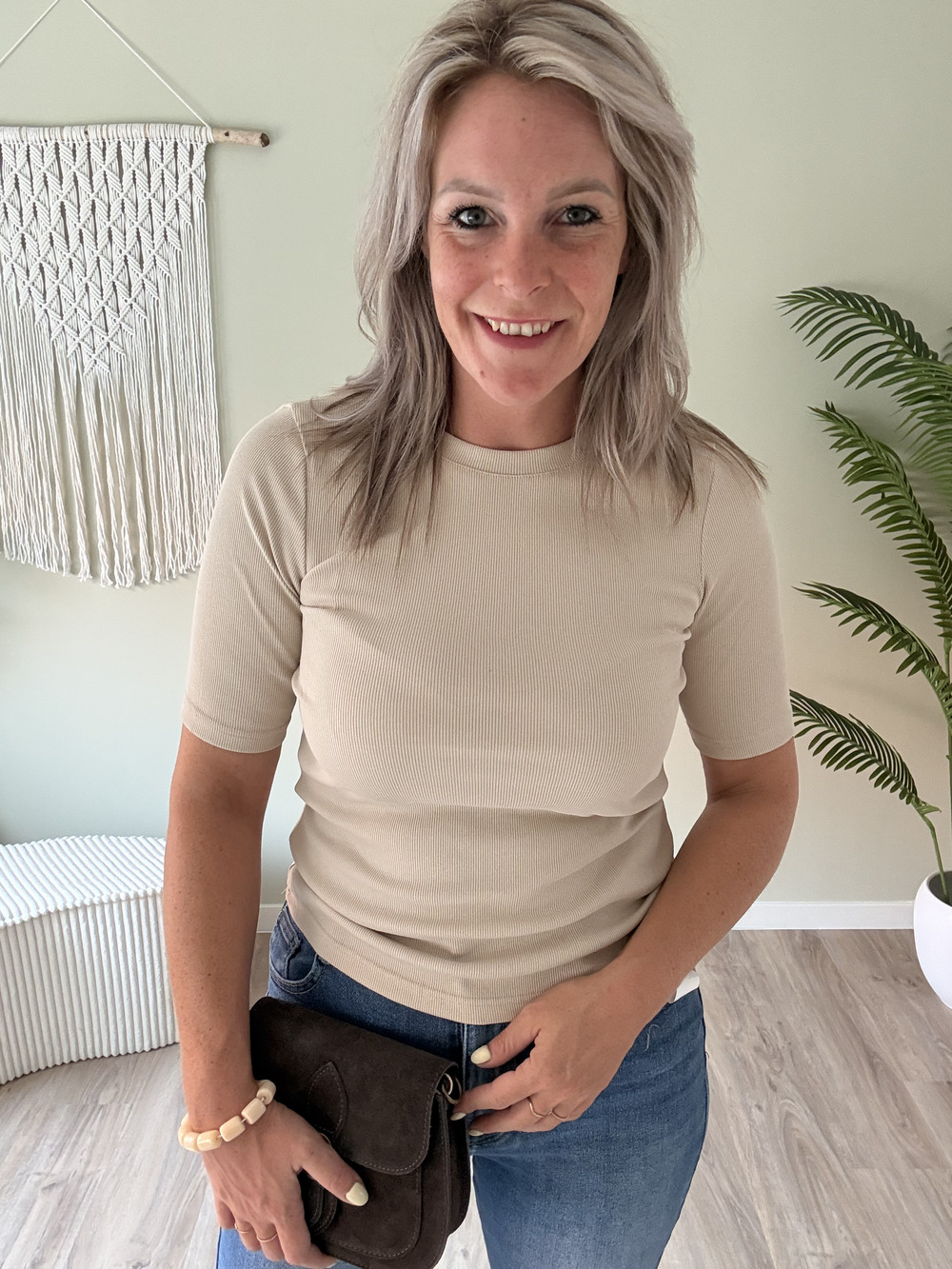 Ribbed tee beige