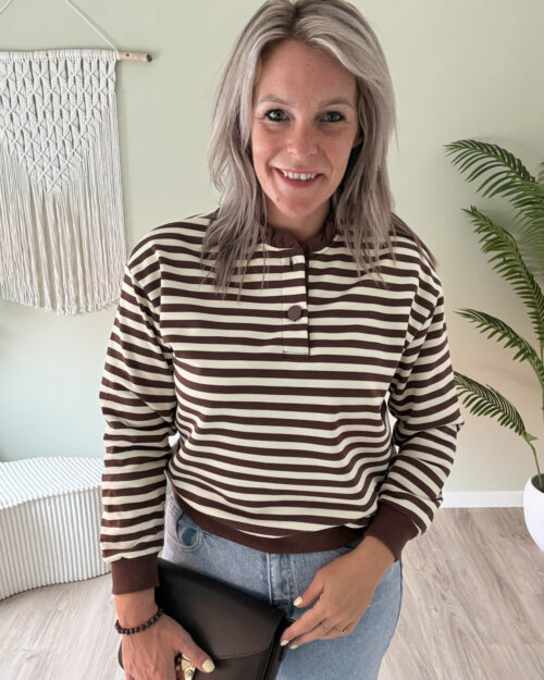 Striped sweater choco-ecru