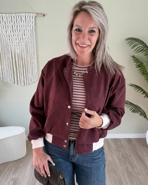 Suede bomber-vest bordeaux