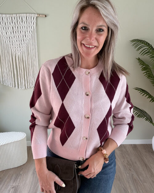 Vest ruit bordeaux-roze