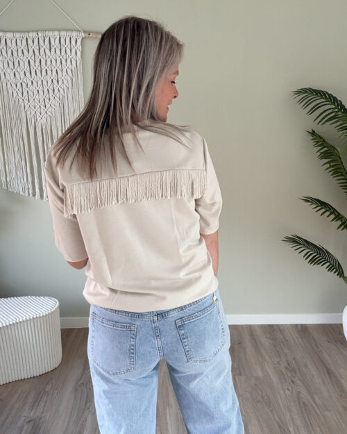 Shirt met franjes beige
