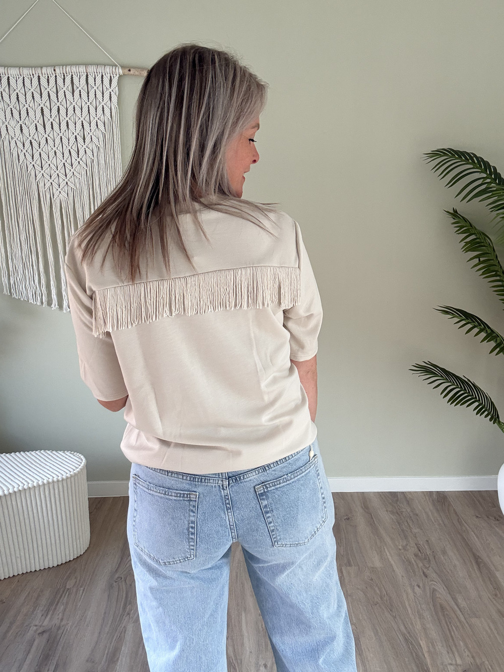 Shirt met franjes beige