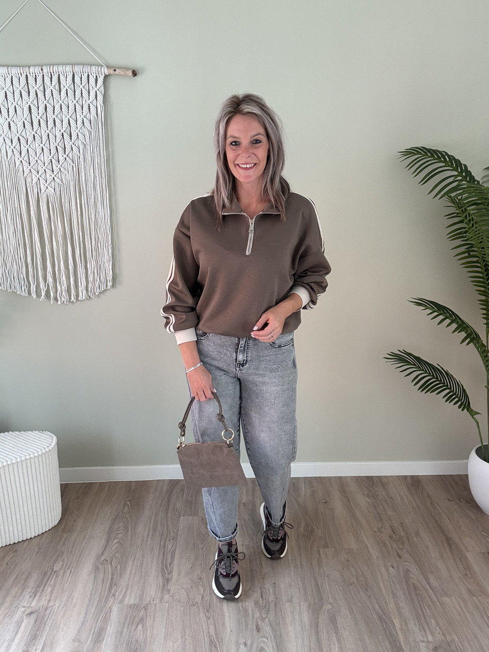 Sweater met strepen taupe - Afbeelding 2