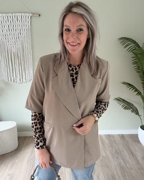 Blazer met korte mouwen taupe