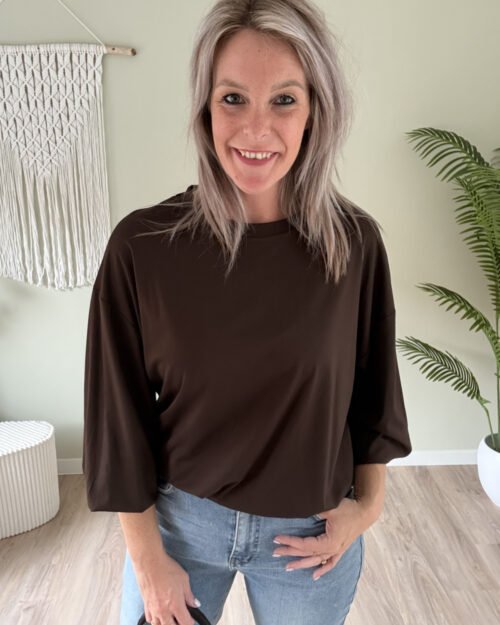 Basic sweater met elastiek choco