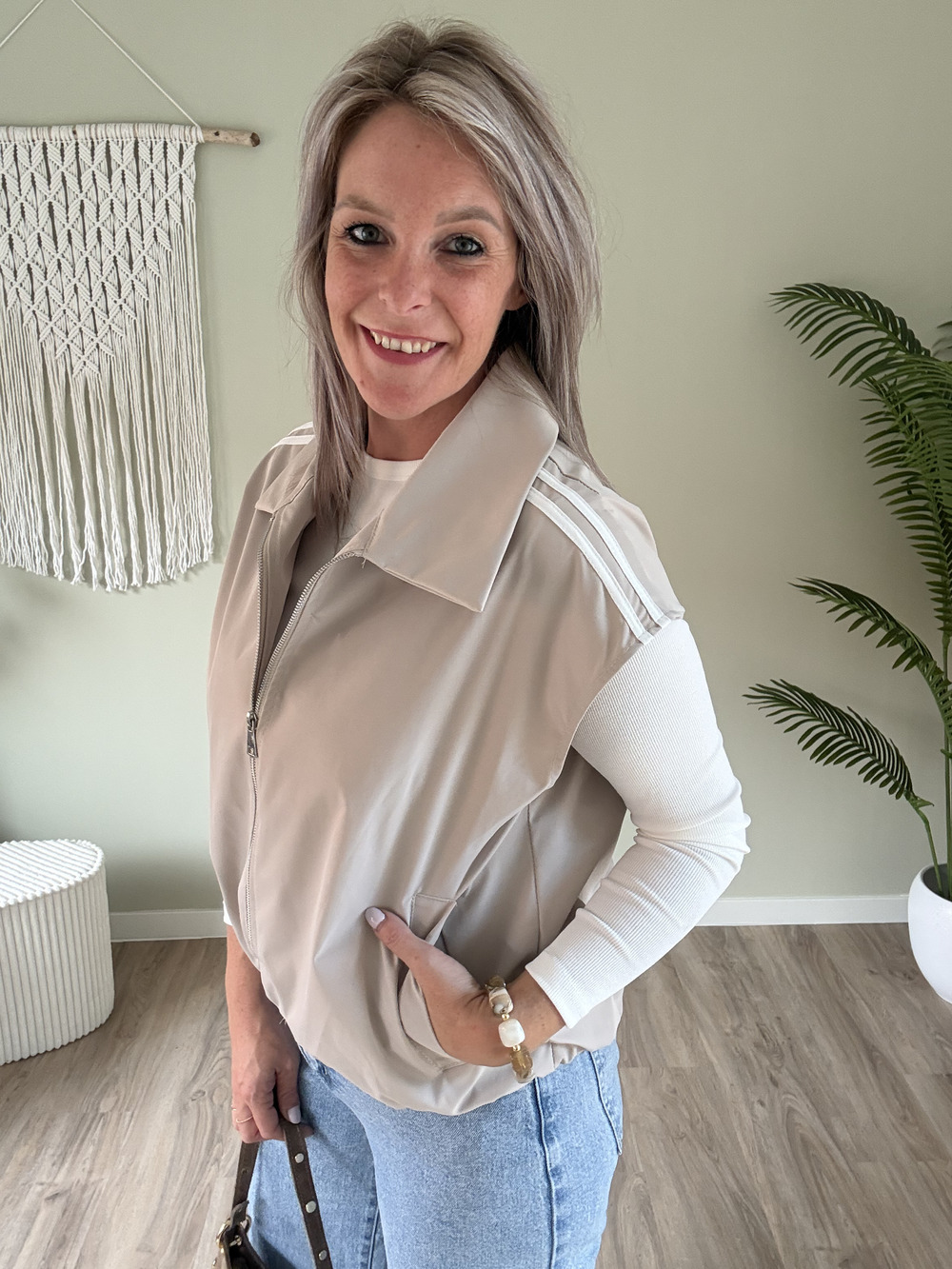Gilet met strepen beige