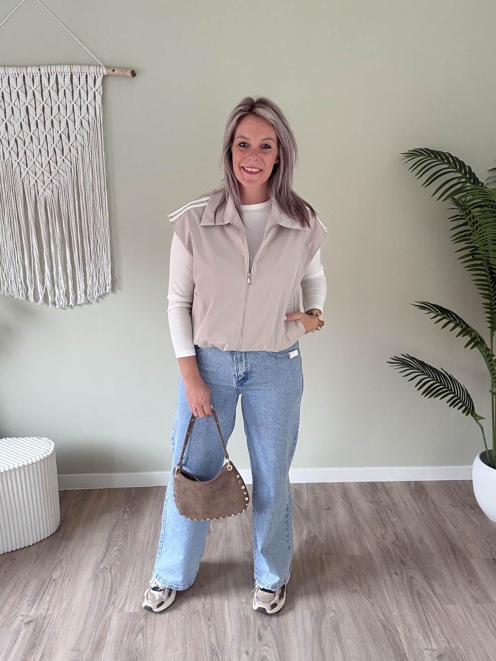 Gilet met strepen beige - Afbeelding 2