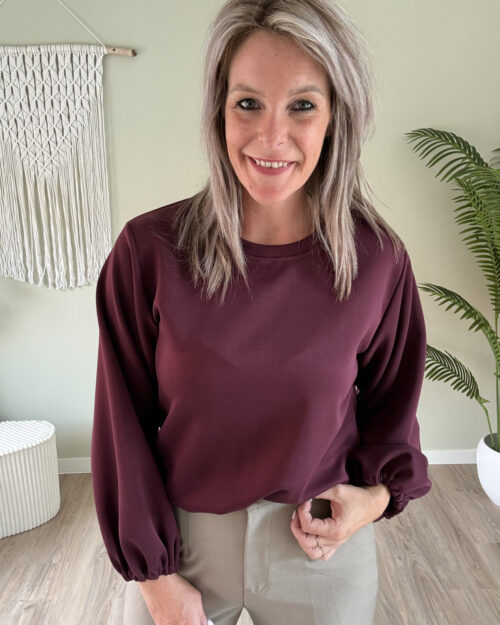 Basic sweater met elastiek bordeaux