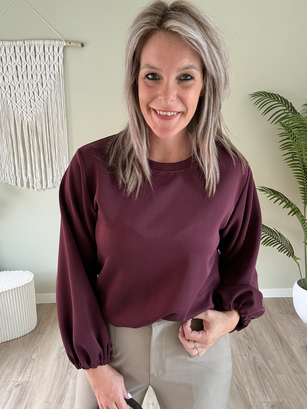Sweater met elastiek prune