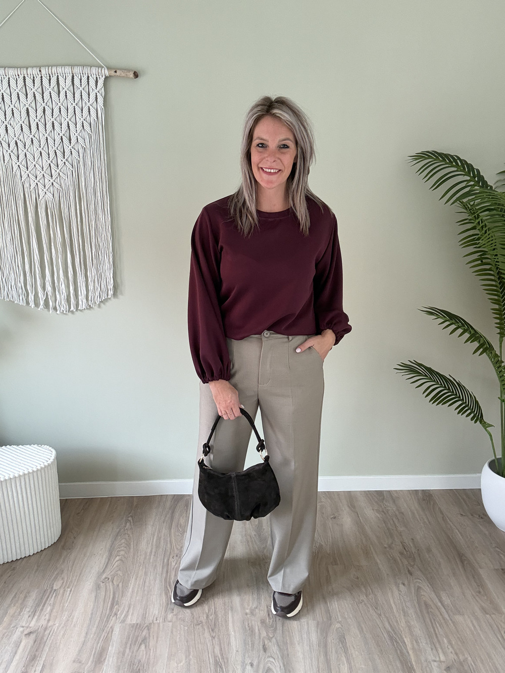 Sweater met elastiek prune - Afbeelding 2