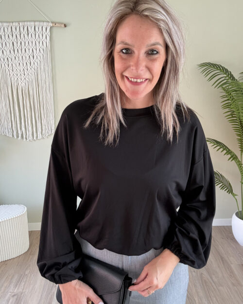 Basic sweater met elastiek zwart