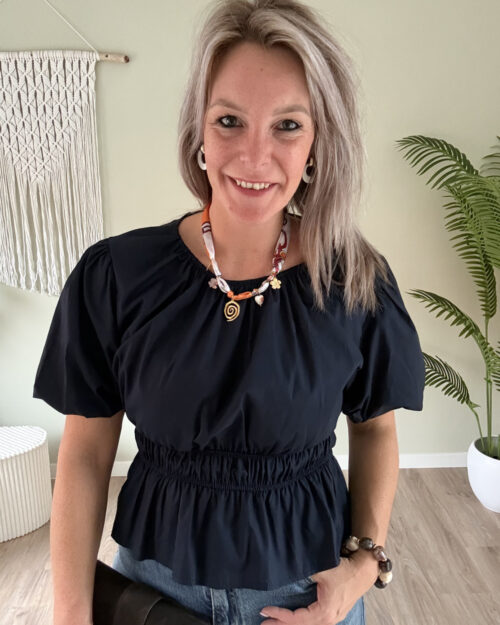 Gesmokte blouse marine