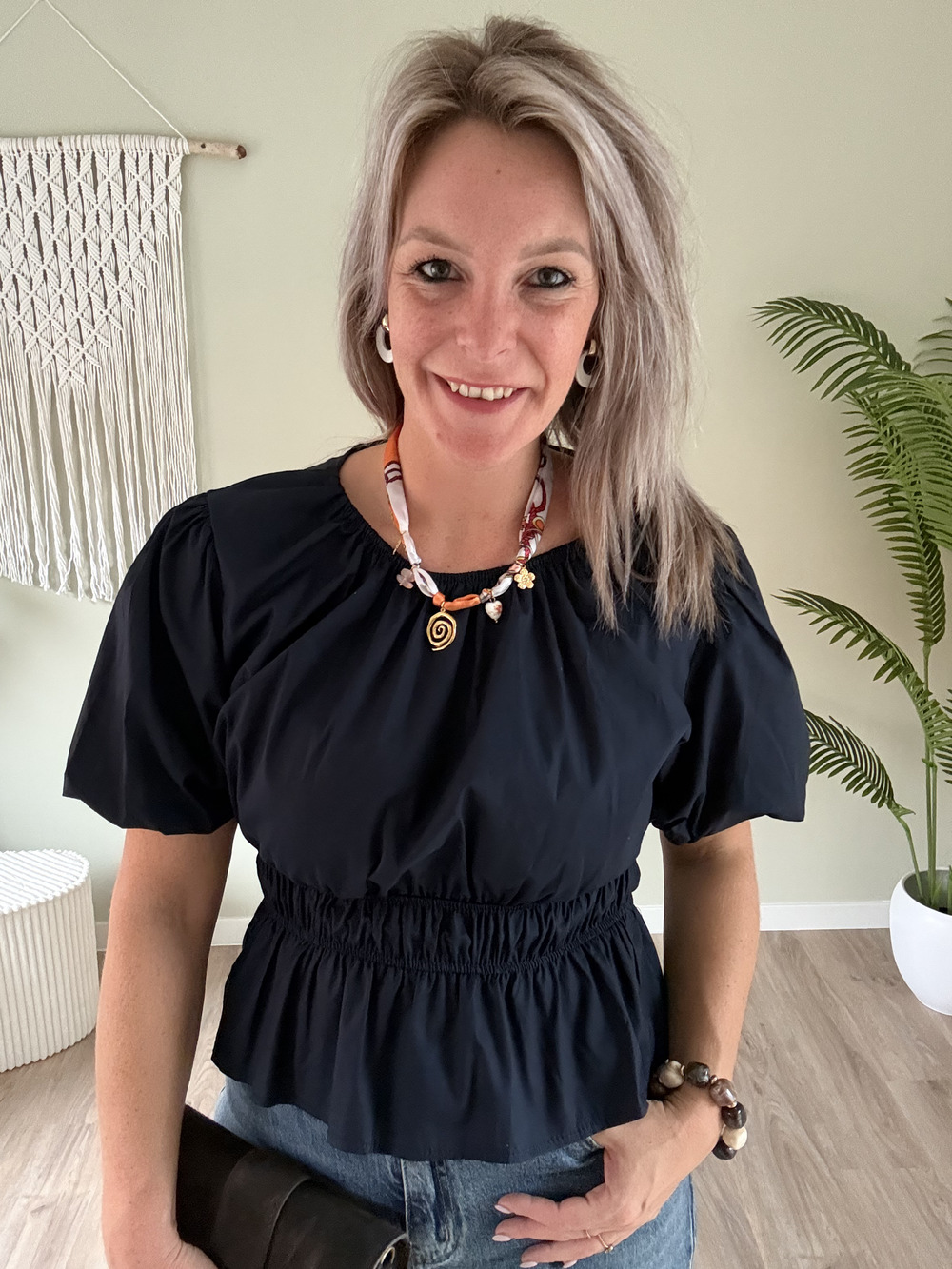 Gesmokte blouse marine