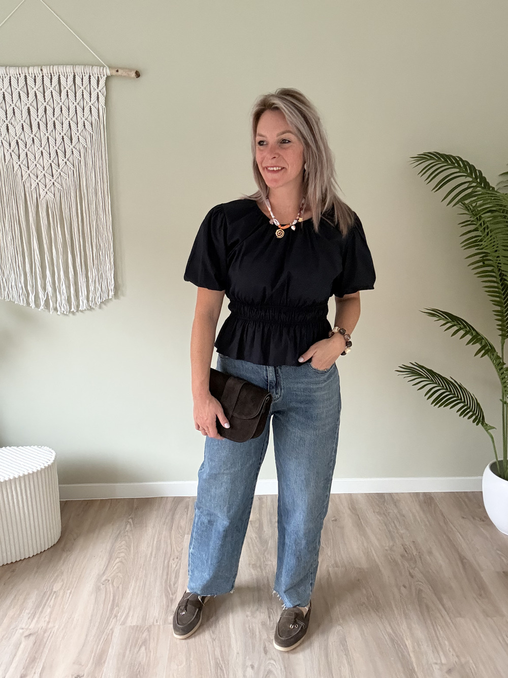 Gesmokte blouse marine - Afbeelding 2