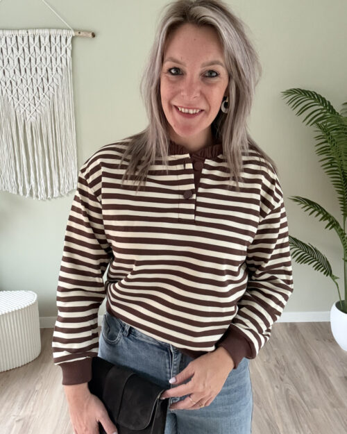 Striped sweater choco-ecru