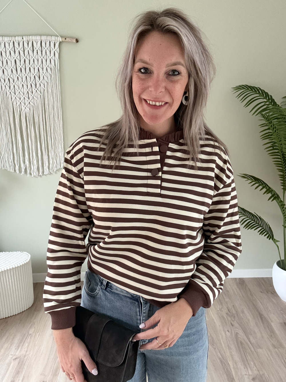 Striped sweater choco-ecru