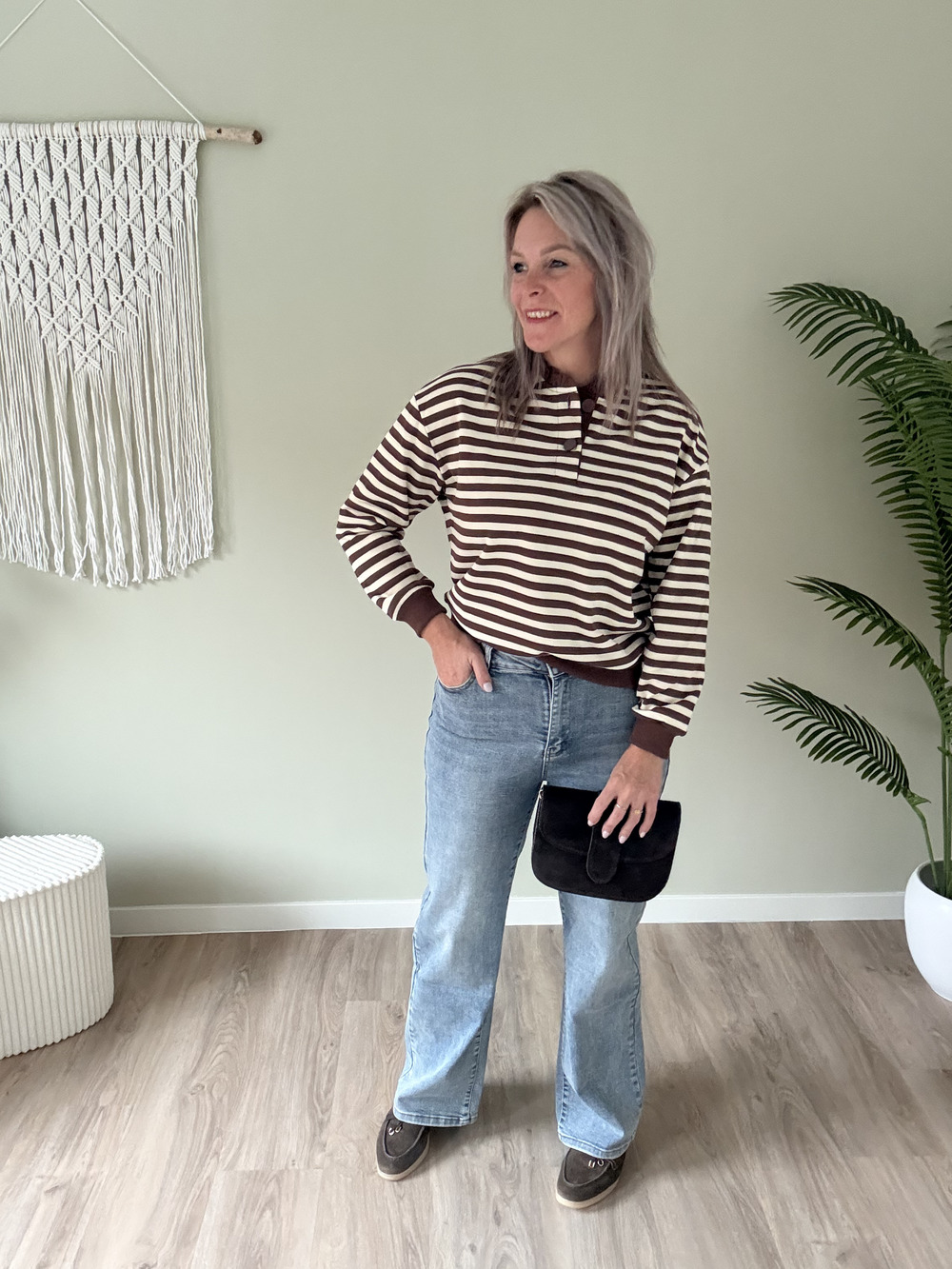 Striped sweater choco-ecru - Afbeelding 2