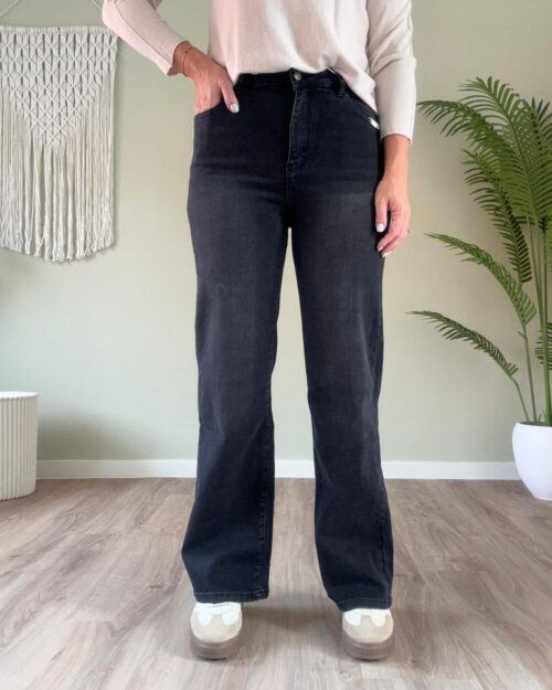 Super stretch wide leg jeans zwart
