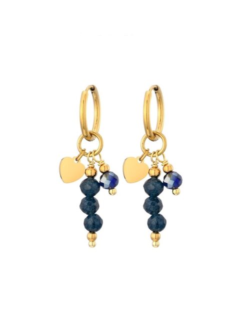 Oorhangers kralen + hartje blauw