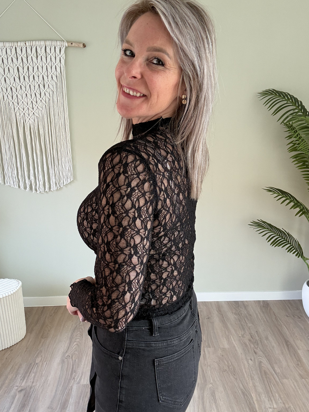 Lace-top zwart