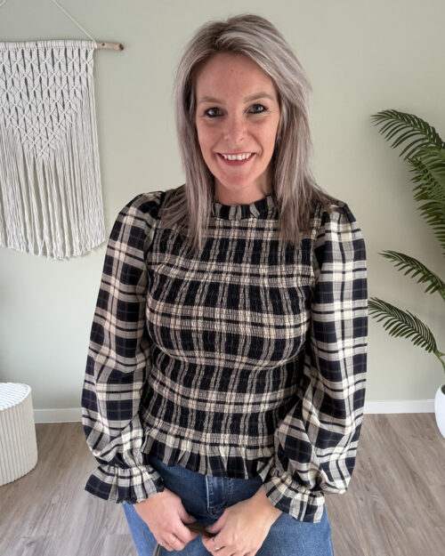 Peplum blouse ruit blauw