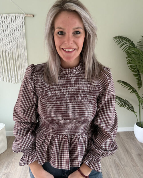 Peplum blouse ruit bordeaux